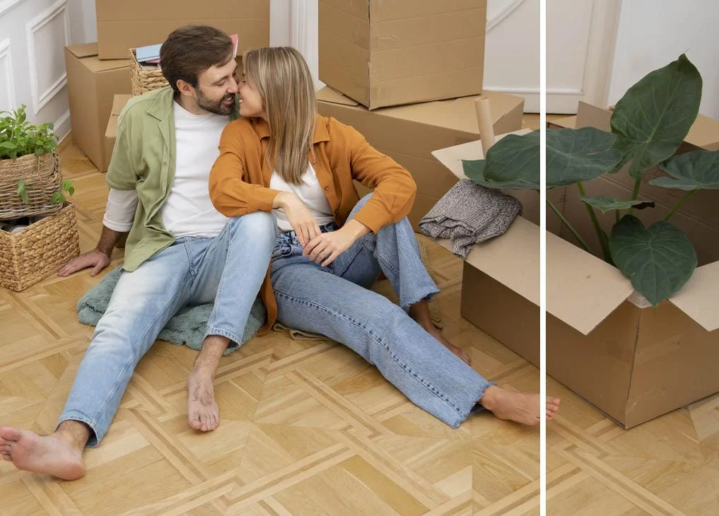 Pareja durante servicio de mudanzas baratas en Siero